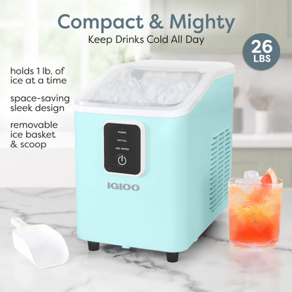 Igloo Automatic Self-Cleaning Portable Electric Countertop Ice Maker Machine with Handle, 26 Pounds in 24 Hours, 9 Ice Cubes Ready in 7 Minutes, with Ice Scoop and Basket