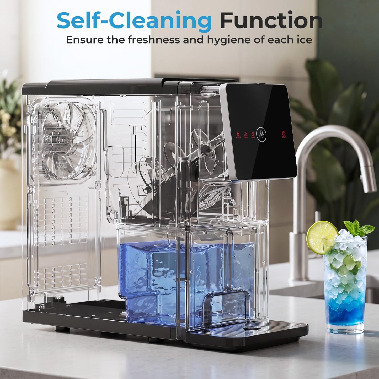 Antarctic Star Nugget Ice Maker Countertop, 33 lbs/24H, Automatic Ice Dispenser, Self-Cleaning Pebble Sonic Ice Machine, 1.8L Water Tank, One-Click & Motion Sensor Light, for Home/Office/Kitchen