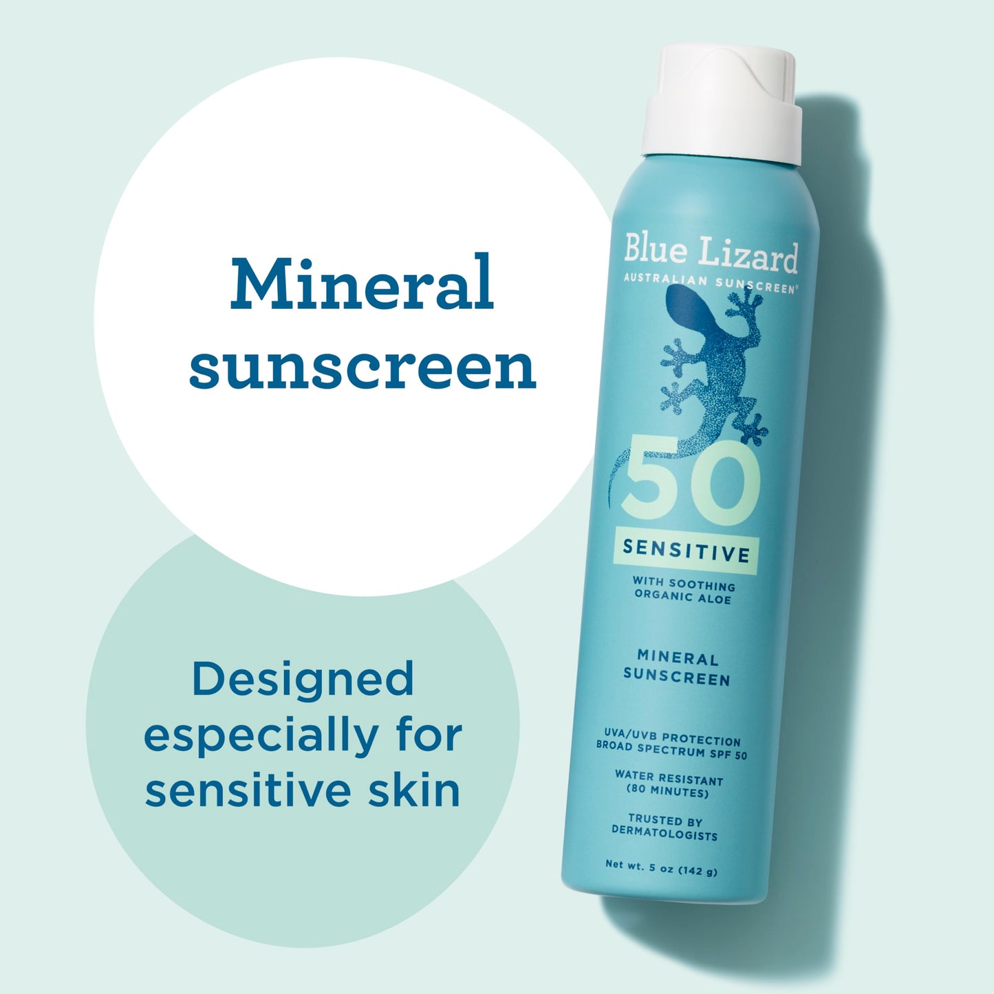 BLUE LIZARD Sport Mineral Sunscreen Spray SPF 50+, Dermatologist-Recommended Brand, Broad-Spectrum UVA/UVB Protection, Water-Resistant, Zinc Oxide Formula, Vegan, 5 fl oz