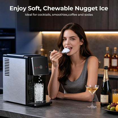 Antarctic Star Nugget Ice Maker Countertop, 33 lbs/24H, Automatic Ice Dispenser, Self-Cleaning Pebble Sonic Ice Machine, 1.8L Water Tank, One-Click & Motion Sensor Light, for Home/Office/Kitchen