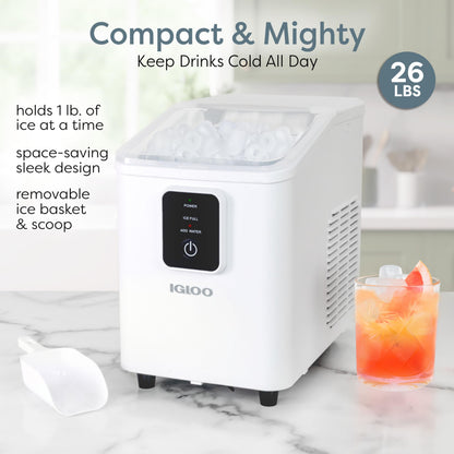Igloo Automatic Self-Cleaning Portable Electric Countertop Ice Maker Machine with Handle, 26 Pounds in 24 Hours, 9 Ice Cubes Ready in 7 Minutes, with Ice Scoop and Basket
