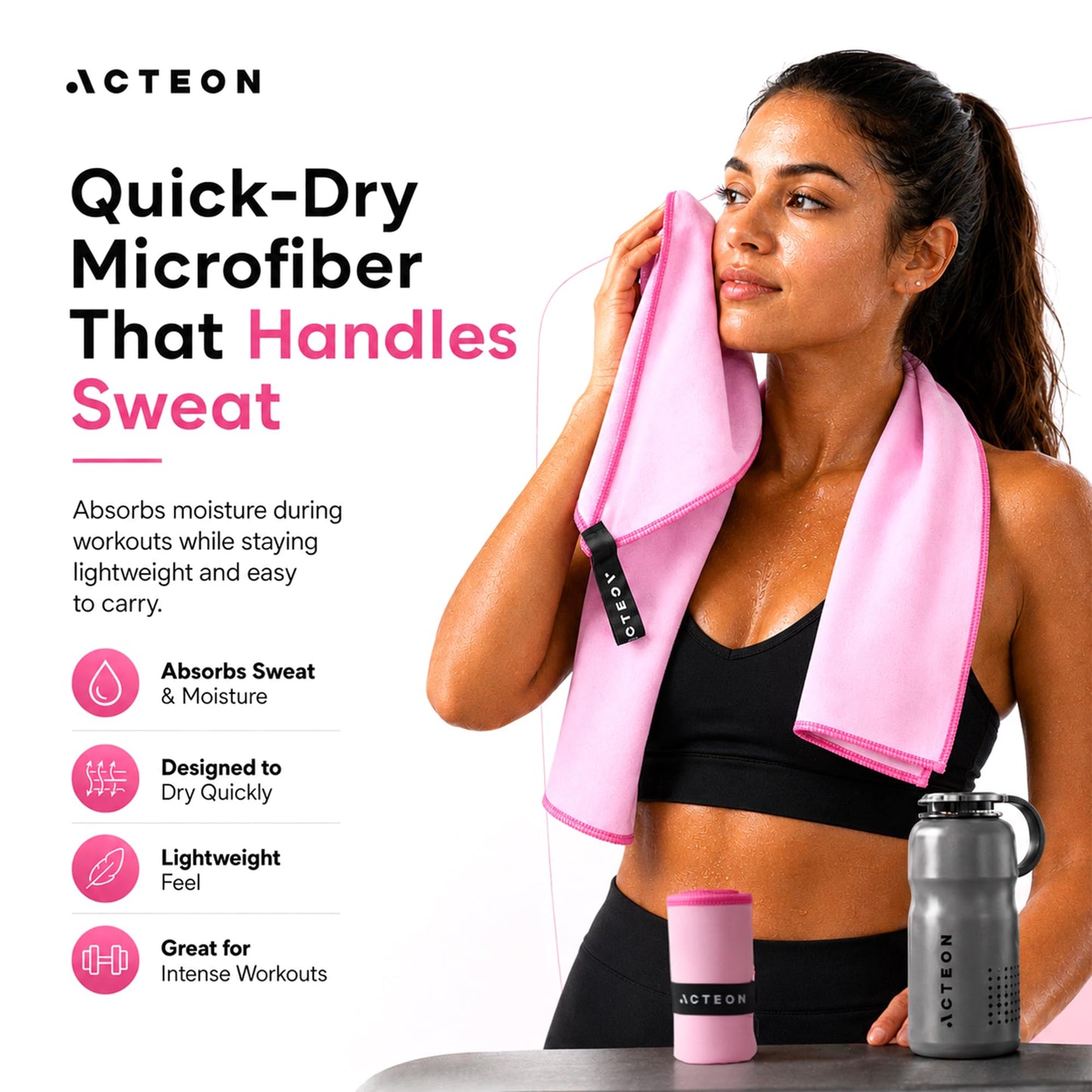Acteon Microfiber Gym Towels 5 Pack, Quick Dry Silver ION Odor-Free Sweat Towel, Super Absorbent Fast Drying for Men & Women, Workout, Yoga, Running, Hiking, Travel – 16x30.5 Inch