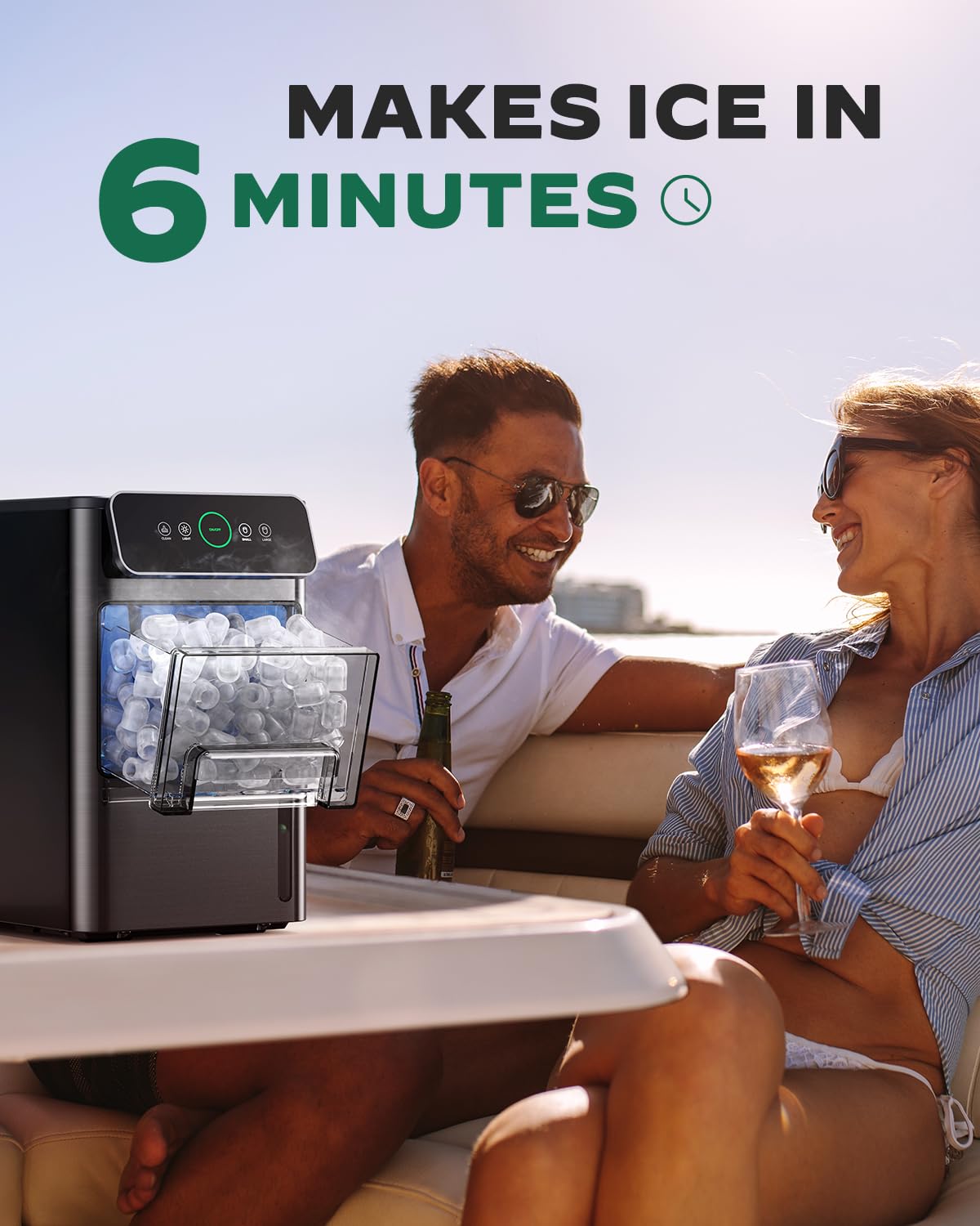 Nugget Ice Maker Countertop - Silonn Smart Pebble Ice Machine, Pellet Ice 44 lbs per Day, Crushed Ice from Timer Function and Status Alerts with Silonn App, Stainless Steel