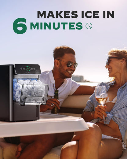 Nugget Ice Maker Countertop - Silonn Smart Pebble Ice Machine, Pellet Ice 44 lbs per Day, Crushed Ice from Timer Function and Status Alerts with Silonn App, Stainless Steel