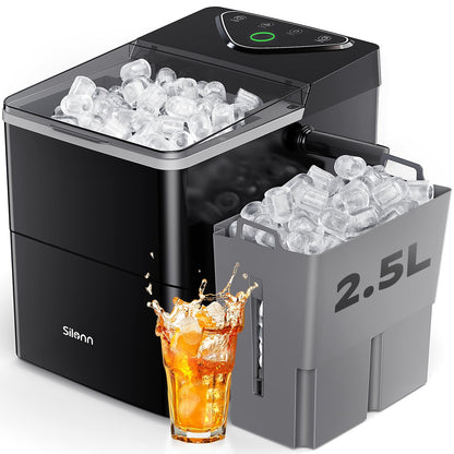 Silonn Countertop Ice Maker with 2.5L Expandable Ice Basket, 26.5lbs/24H, 9 Cubes in 6 Mins, 2 Ice Sizes, Self-Cleaning & LED Touch Control for Home Kitchen Office