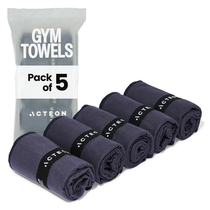 Acteon Microfiber Gym Towels 5 Pack, Quick Dry Silver ION Odor-Free Sweat Towel, Super Absorbent Fast Drying for Men & Women, Workout, Yoga, Running, Hiking, Travel – 16x30.5 Inch