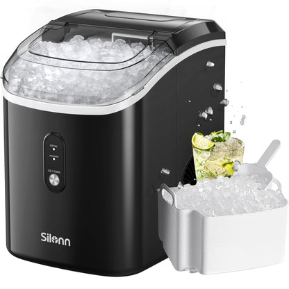Silonn Countertop Ice Maker with 2.5L Expandable Ice Basket, 26.5lbs/24H, 9 Cubes in 6 Mins, 2 Ice Sizes, Self-Cleaning & LED Touch Control for Home Kitchen Office