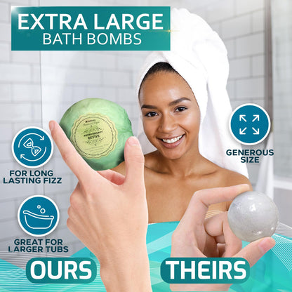 Bath Bombs Gift Set - 6 XXL Bubble Bath Fizzies (4.1 oz Each) with Natural Dead Sea Salt Cocoa and Shea Essential Oils - Best Gift Idea for Birthday, Mom, Woman, Girl, Him, Kids