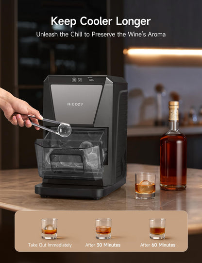 HiCOZY B1 2" Clear Ice Ball Maker Countertop,Sphere Ice Maker, 2 Big Crystal Balls in 60Mins,40 pcs/Day, Self-Cleaning Round Ice Cube Machine with Ice Tong for Cocktails, Whiskey