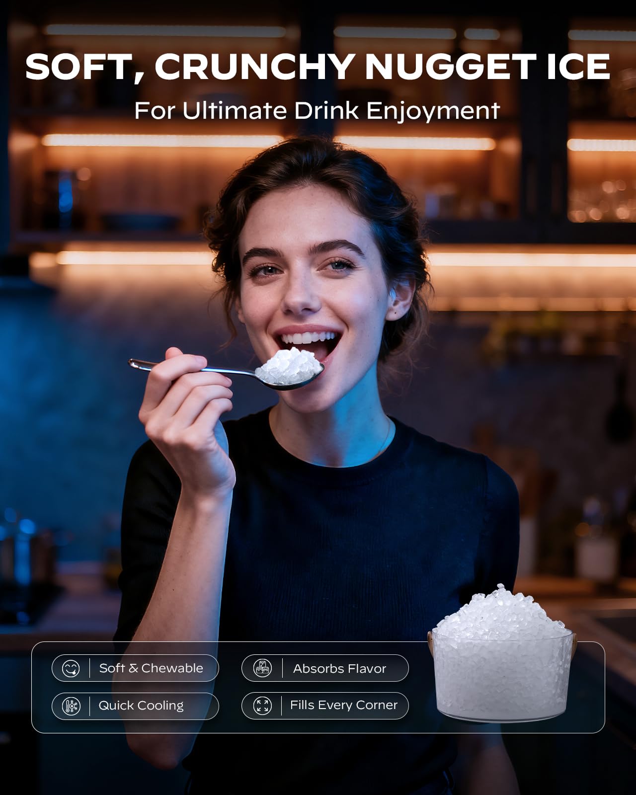 Silonn Nugget Ice Maker Countertop with APP & Voice Control, Self Cleaning Ice Machine with 3L Large Water Tank, 40 lbs/24H Soft Chewable Ice, Portable Pebble Ice Maker for Home, Kitchen and Party