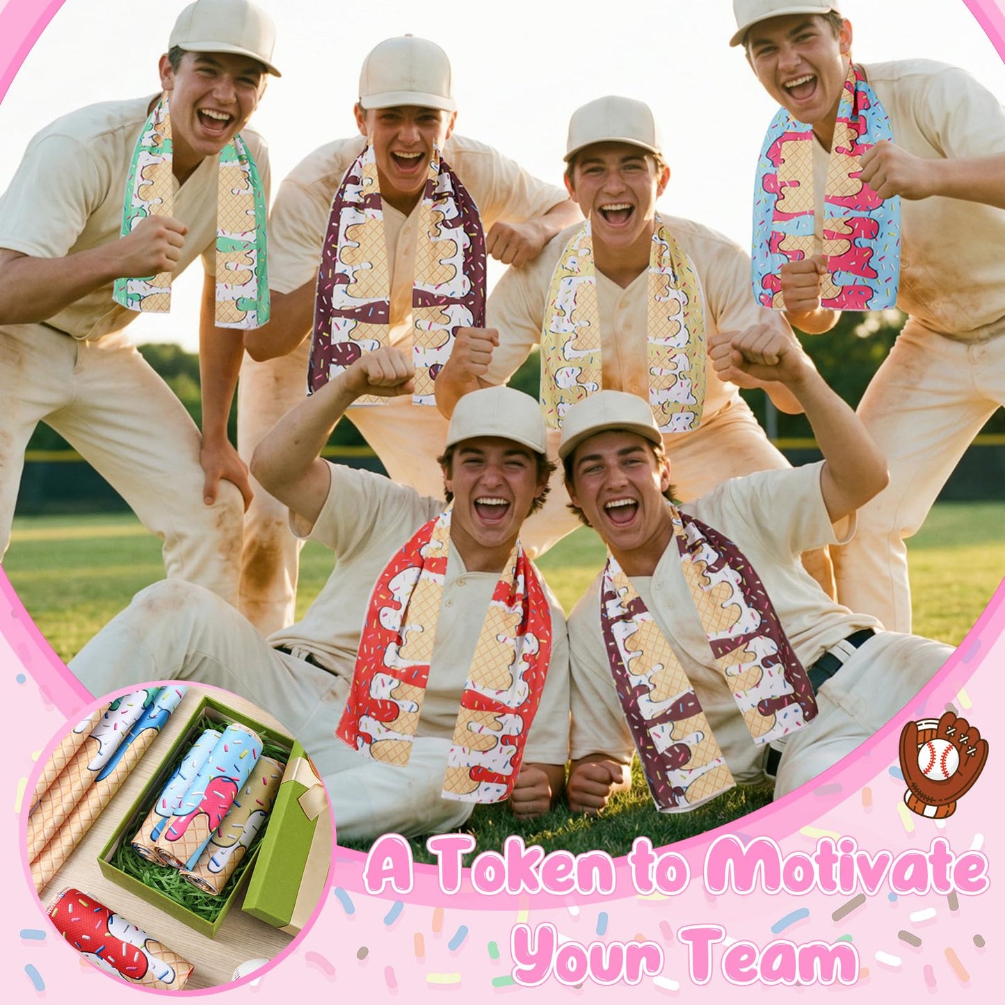 12 Pcs Cooling Towel Baseball Football Basketball Breathable Chilly Softball Soccer Ice Towel, 40"x12" Tennis Microfiber Accessories for Player(White,Baseball)