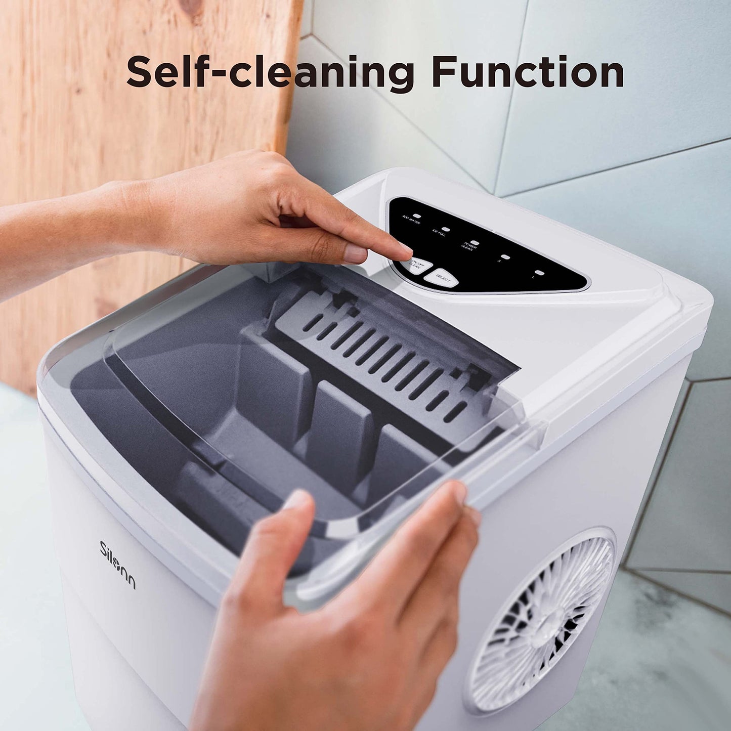 Silonn Countertop Ice Maker with 2.5L Expandable Ice Basket, 26.5lbs/24H, 9 Cubes in 6 Mins, 2 Ice Sizes, Self-Cleaning & LED Touch Control for Home Kitchen Office