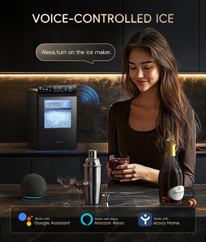 ecozy Portable Ice Cube Maker Countertop, 45 Lbs/Day, Self-Cleaning | Makes 24 Ice Cubes in Just 13 Mins, Perfect for Home, Kitchen, Bar, Office and RV, Stainless Steel