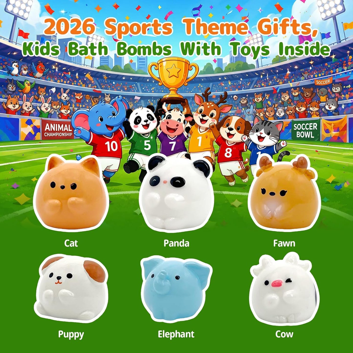 Soccer Kids Bath Bombs with Surprise Toys Inside, 6 Pack Gentle Bubble Bath Fizzies, Football Shape Spa Gifts for 3-12 Year Old Boys Teen Sports Theme Girls Party Favor Birthday Christmas