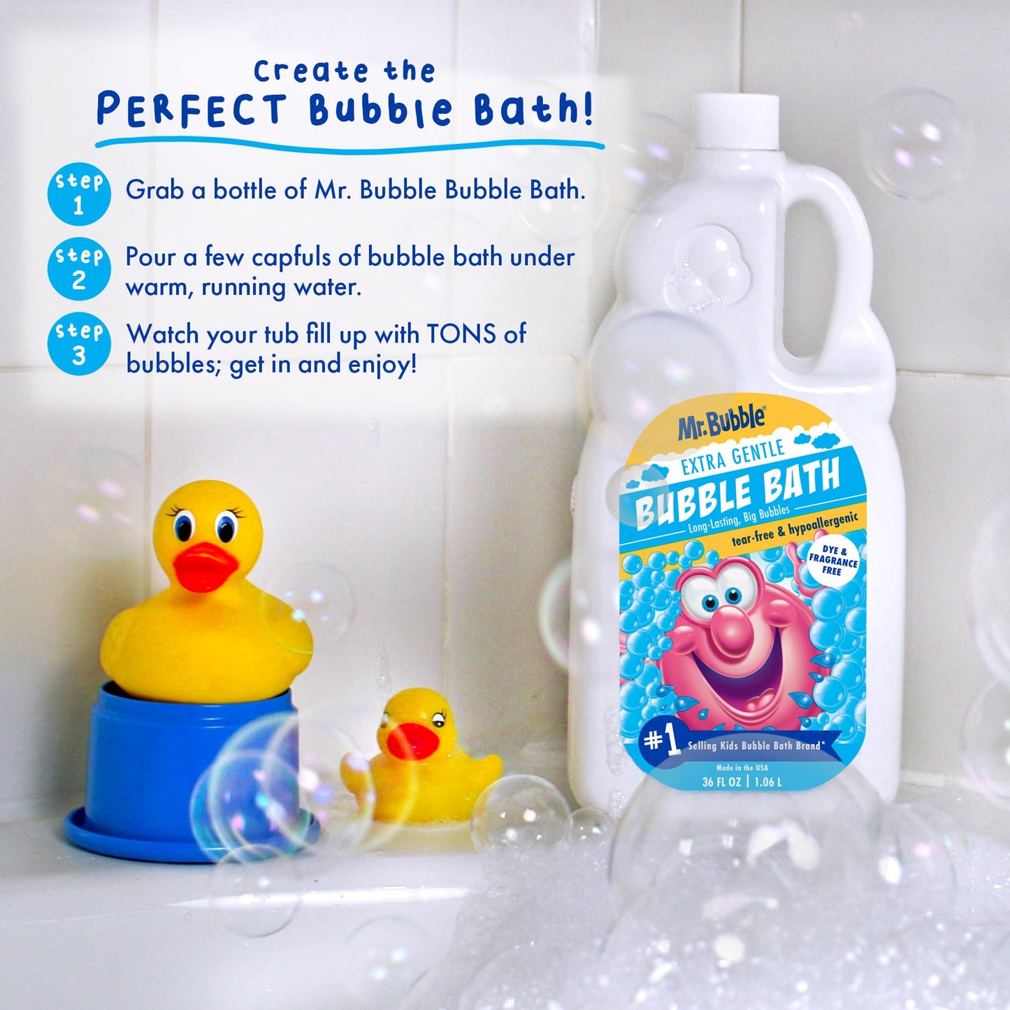 Mr. Bubble Original Bubble Bath - Great for Your Baby, Kids, and Adults - Hypoallergenic, Tear Free Bubble Bath Solution (2 Bottles, 16 fl oz Each)