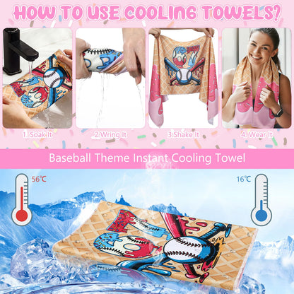 12 Pcs Cooling Towel Baseball Football Basketball Breathable Chilly Softball Soccer Ice Towel, 40"x12" Tennis Microfiber Accessories for Player(White,Baseball)