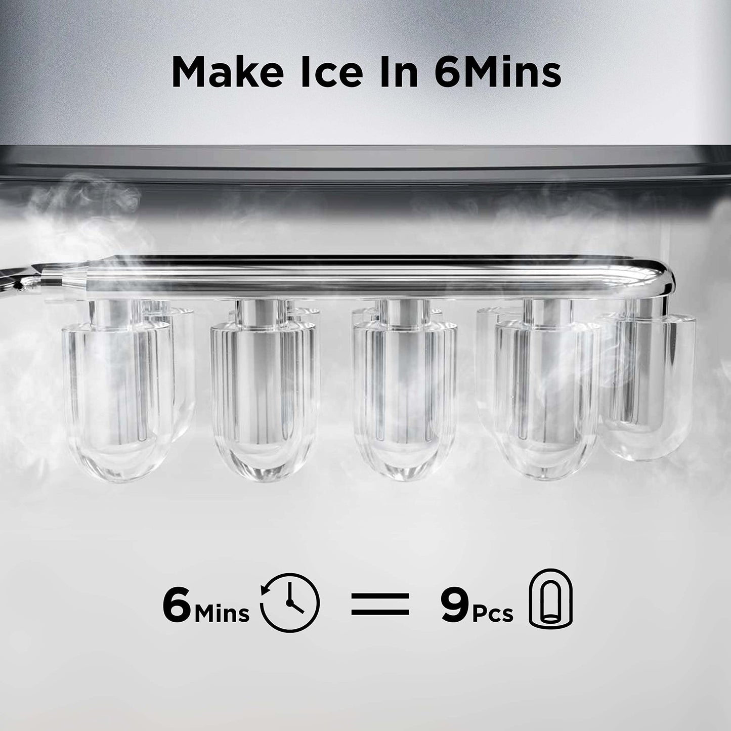 Silonn Countertop Ice Maker with 2.5L Expandable Ice Basket, 26.5lbs/24H, 9 Cubes in 6 Mins, 2 Ice Sizes, Self-Cleaning & LED Touch Control for Home Kitchen Office