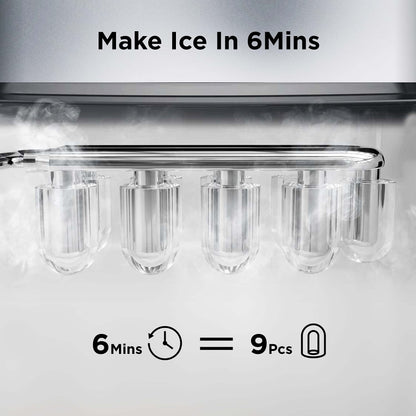 Silonn Countertop Ice Maker with 2.5L Expandable Ice Basket, 26.5lbs/24H, 9 Cubes in 6 Mins, 2 Ice Sizes, Self-Cleaning & LED Touch Control for Home Kitchen Office