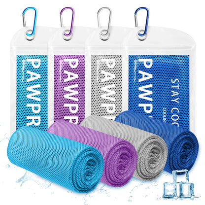 PAWPRO 4 Packs Cooling Towels for Neck and Face(40"x12"), Soft Breathable Cooling Towel with Waterproof Bag & Carabiner,Microfiber Cooling Towels for Yoga, Sport,Gym,Camping (Multicolor)