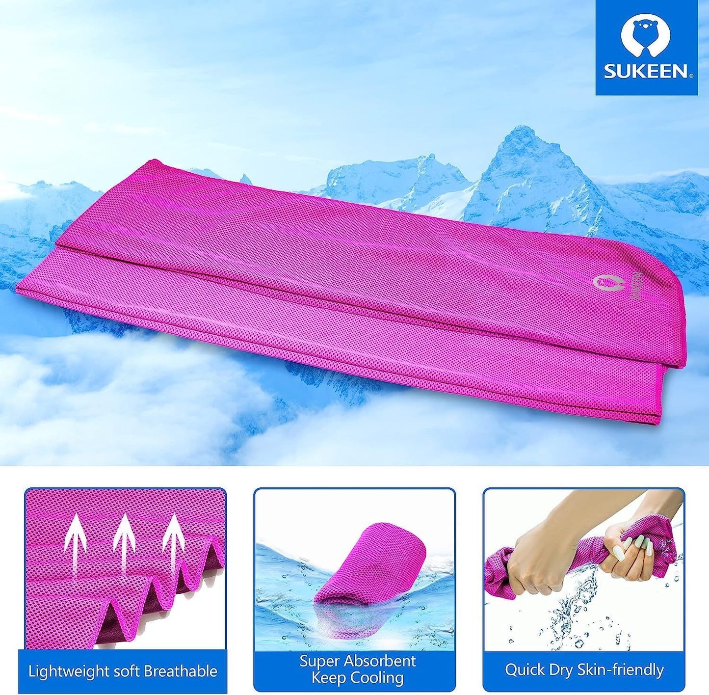 Sukeen 4 Pack Cooling Towels (40"x12") for Neck and Face, Cooling Neck Wraps, Breathable Cooling Towel for Hot Weather, Sweat Towels for Yoga, Sports, Golf, Gym, Camping, Running, Fitness, Workout