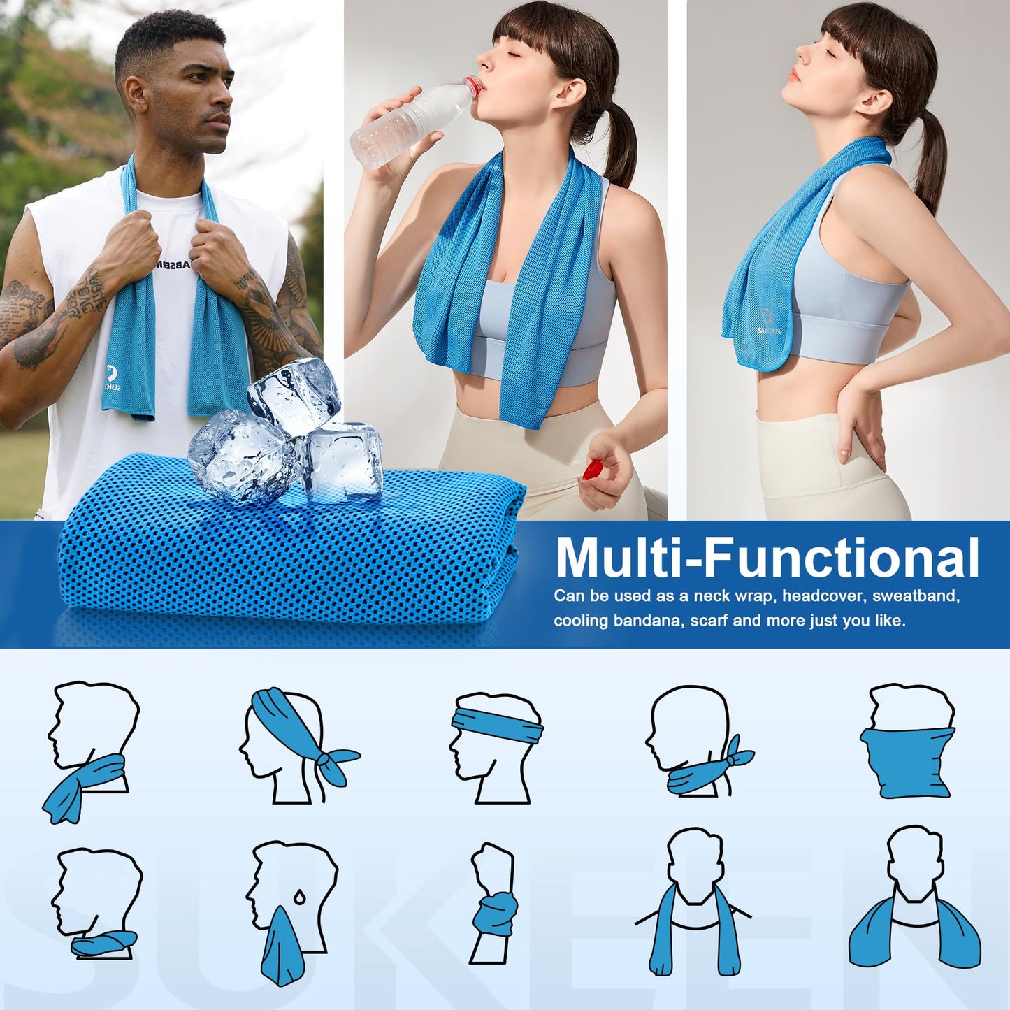 Sukeen Cooling Towels 6 Pack (40"x12"), Cooling Towels for Neck and Face, Quick Dry Sport Camping Cooling Towel, Cold Towel for Hot Weather