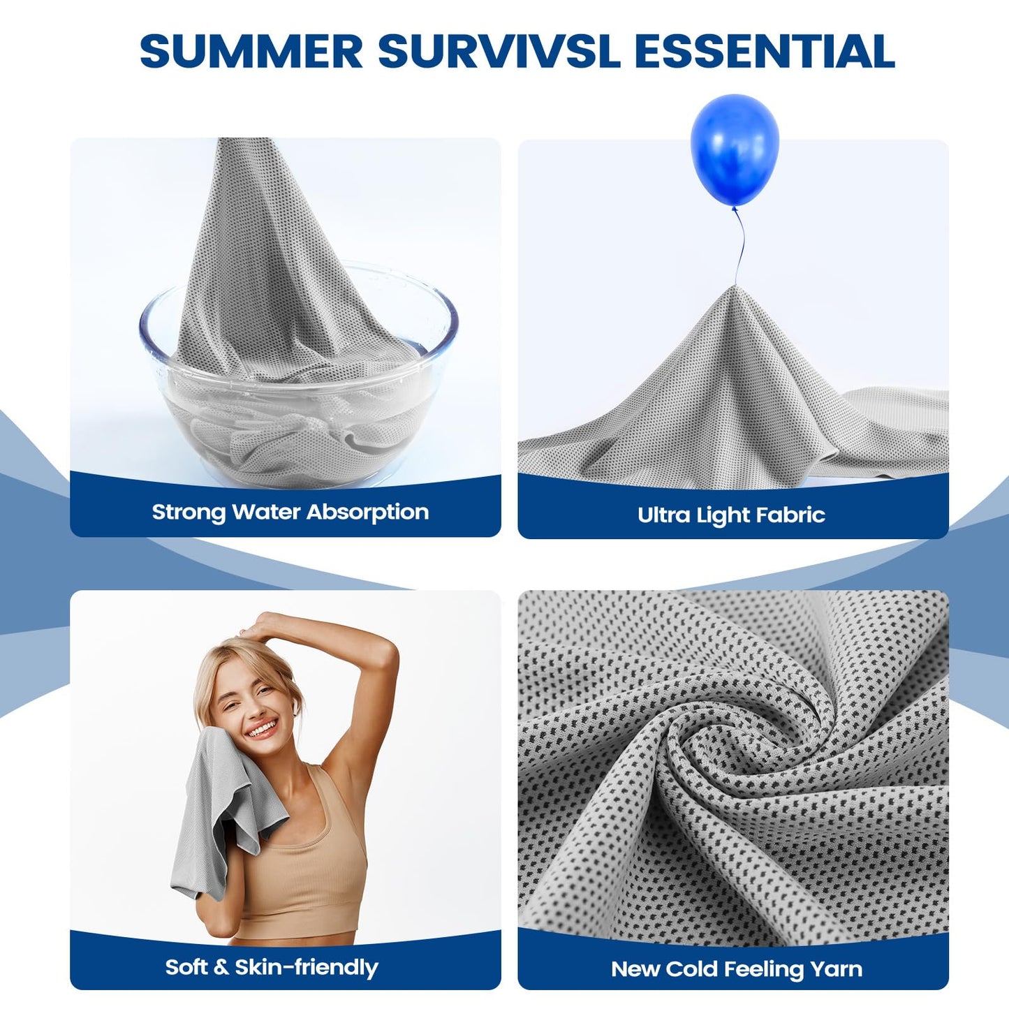 Clothirily Cooling Towels for Women Men, Breathable Cooling Towels for Neck and Face, Workout Towel for Hot Weather, Sweat Towel for Gym Yoga, Camping, Fitness, Running, Traveling, 6 Pack 40"x12"