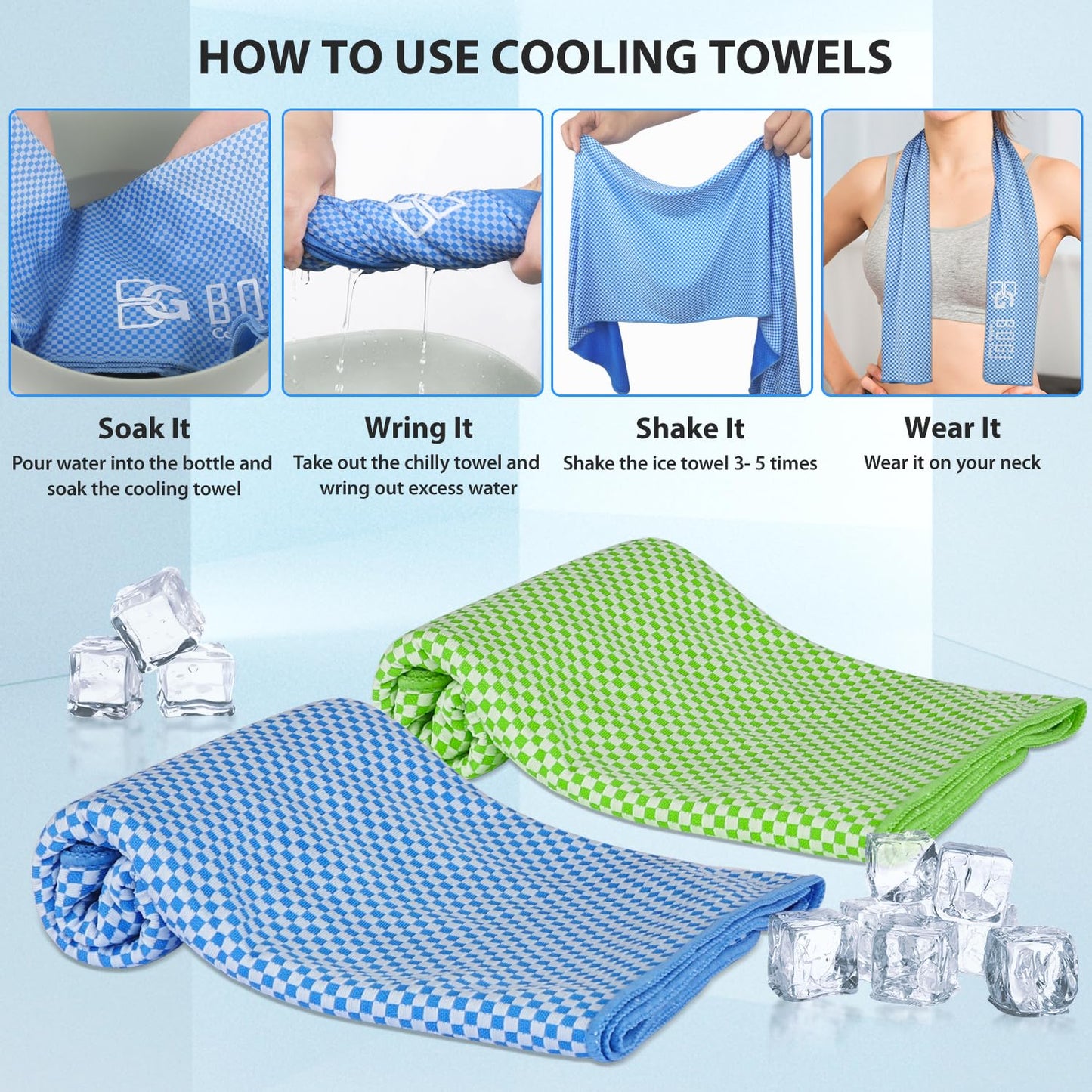 BOGI Cooling Towels for Neck and Face, Soft Breathable Cool Towel for Instant Cooling Stay Cool for Yoga, Sport, Gym, Camping, Running & More Activities