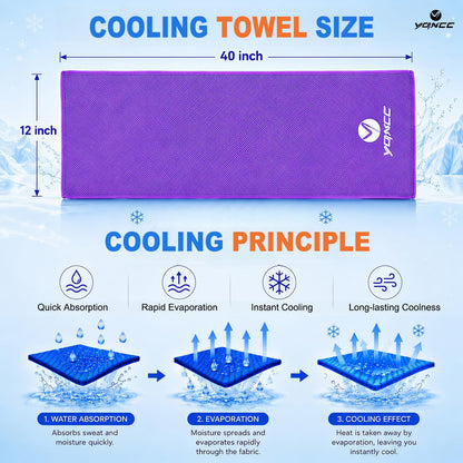 YQXCC 4 Pack Cooling Towels 40"x12", Cold Cool for Neck & Face | Cooling Neck Wraps, Soft Breathable Microfiber Chilly Towels, Ideal for Gym, Yoga, Golf, Running, Camping & Hot Weather
