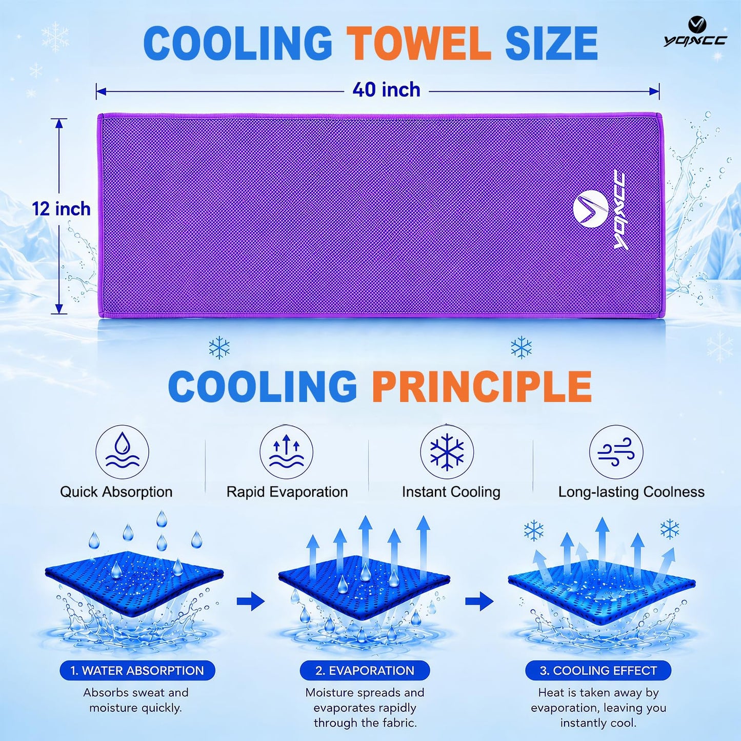 YQXCC 4 Pack Cooling Towels 40"x12", Cold Cool for Neck & Face | Cooling Neck Wraps, Soft Breathable Microfiber Chilly Towels, Ideal for Gym, Yoga, Golf, Running, Camping & Hot Weather