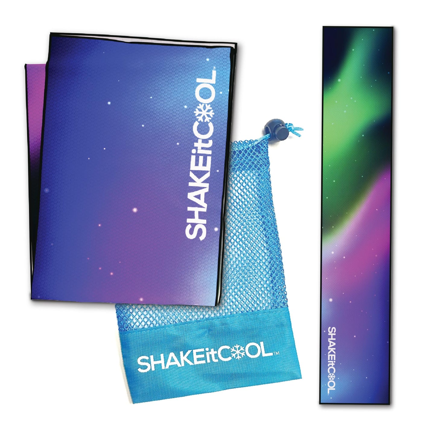 SHAKEitCOOL Original Cooling Towel – Be Cool in Style - Heat Relief, Soft, Lightweight, Sun Protection, Easy Clean - Perfect for Biking, Running, Yoga, Gym, Gardening - Aurora