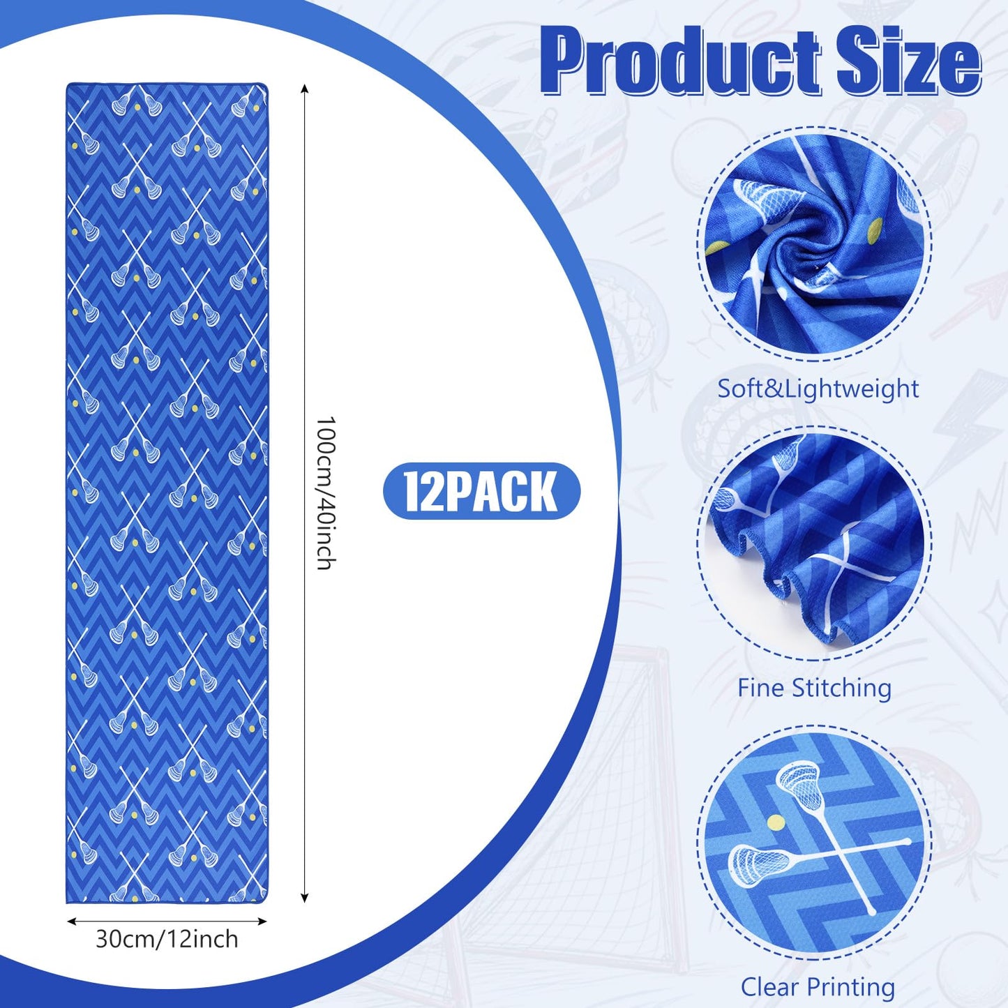 12 Pcs Cooling Towel Baseball Football Basketball Breathable Chilly Softball Soccer Ice Towel, 40"x12" Tennis Microfiber Accessories for Player(White,Baseball)