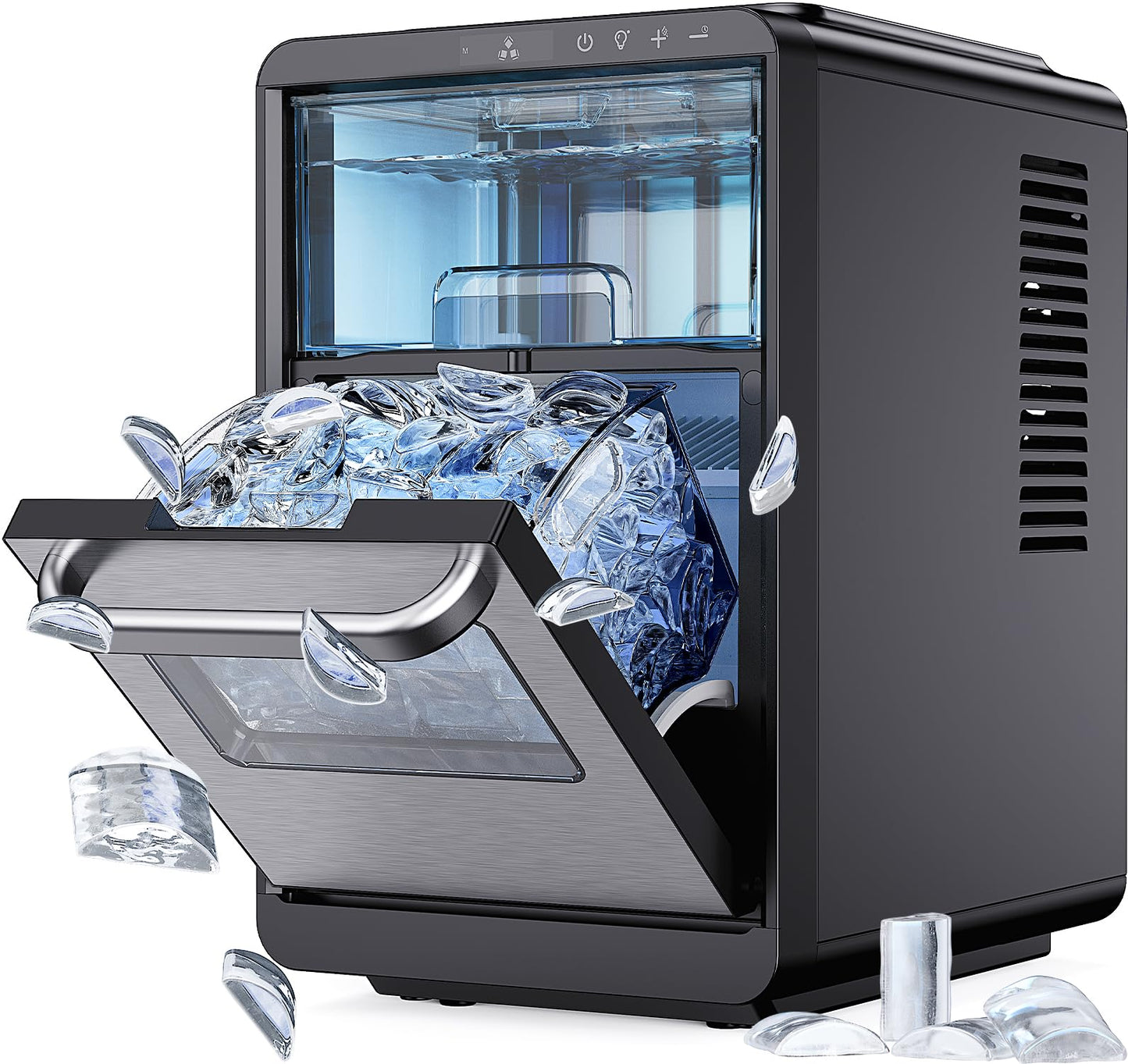 Nugget Ice Maker Countertop - Silonn Smart Pebble Ice Machine, Pellet Ice 44 lbs per Day, Crushed Ice from Timer Function and Status Alerts with Silonn App, Stainless Steel