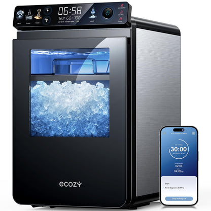 ecozy Portable Ice Cube Maker Countertop, 45 Lbs/Day, Self-Cleaning | Makes 24 Ice Cubes in Just 13 Mins, Perfect for Home, Kitchen, Bar, Office and RV, Stainless Steel