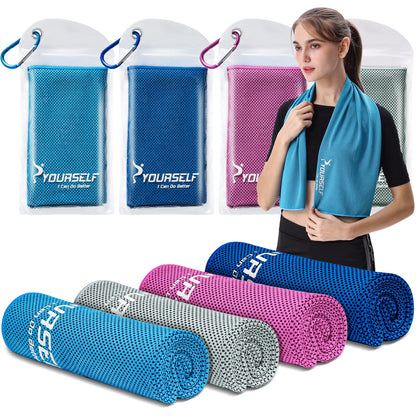 SYOURSELF Cooling Towels for Neck and Face, 4 Pack 40" x 12" Cooling Towel for Hot Weather, Soft Breathable Instant Cool Chilly Pad for Sports Golf Yoga Gym Athletes Camping Ice Towels(Mix-4pcs)