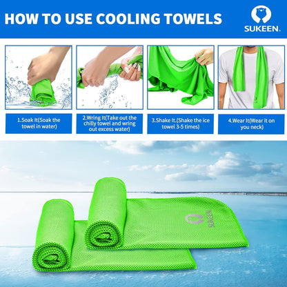 Sukeen 4 Pack Cooling Towels (40"x12") for Neck and Face, Cooling Neck Wraps, Breathable Cooling Towel for Hot Weather, Sweat Towels for Yoga, Sports, Golf, Gym, Camping, Running, Fitness, Workout