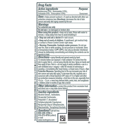 Neutrogena Clear Body SPF 50 Sunscreen Spray, Broad Spectrum UVA/UVB Sun Protection, Water-Resistant, Non-Comedogenic, Lightweight Body Sunscreen with Vitamin E & Niacinamide for Skin Care, 5 oz