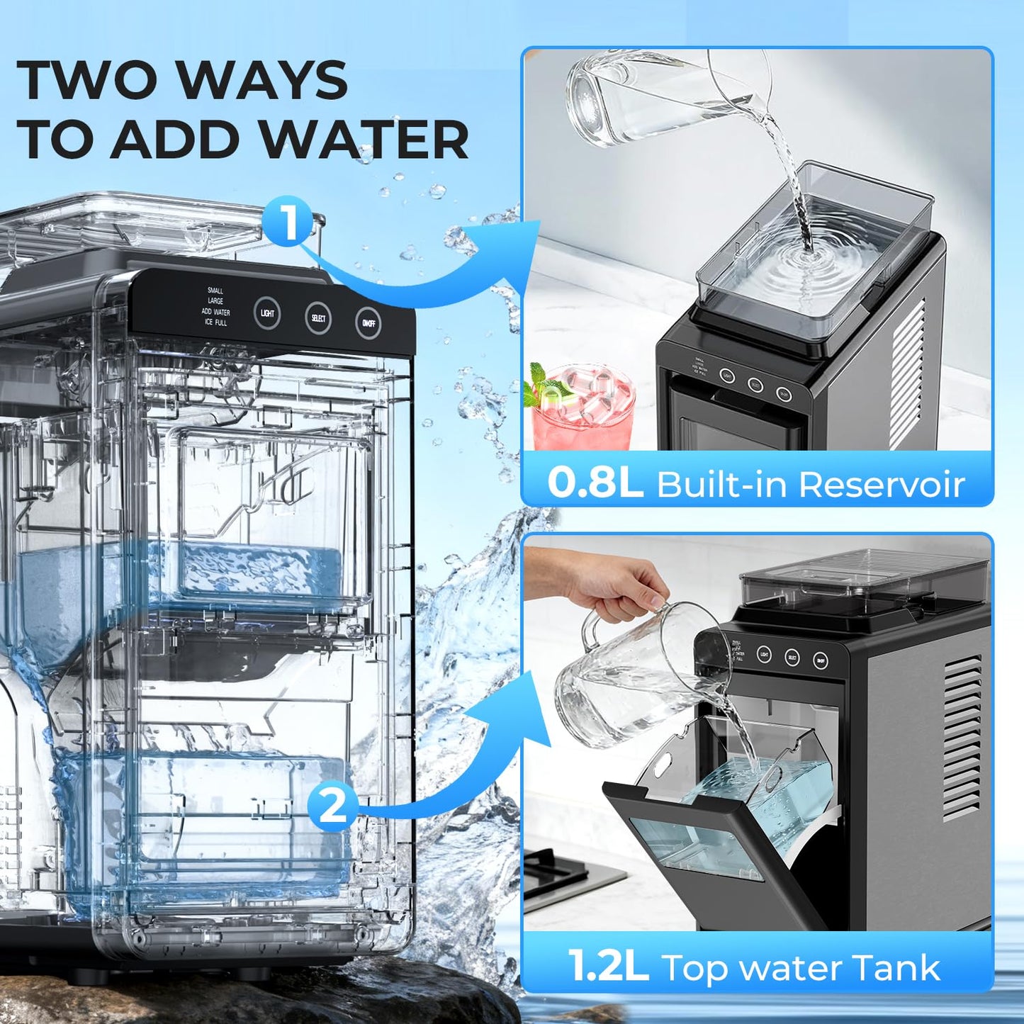 Antarctic Star Countertop Ice Maker, 26lbs/24H Ice Machine, Self-Cleaning Portable Ice Maker with 1.1lb Storage, 8 Bullet Ice in 6 Mins, Compact Ice Maker for Home/Office/Outdoor, Black