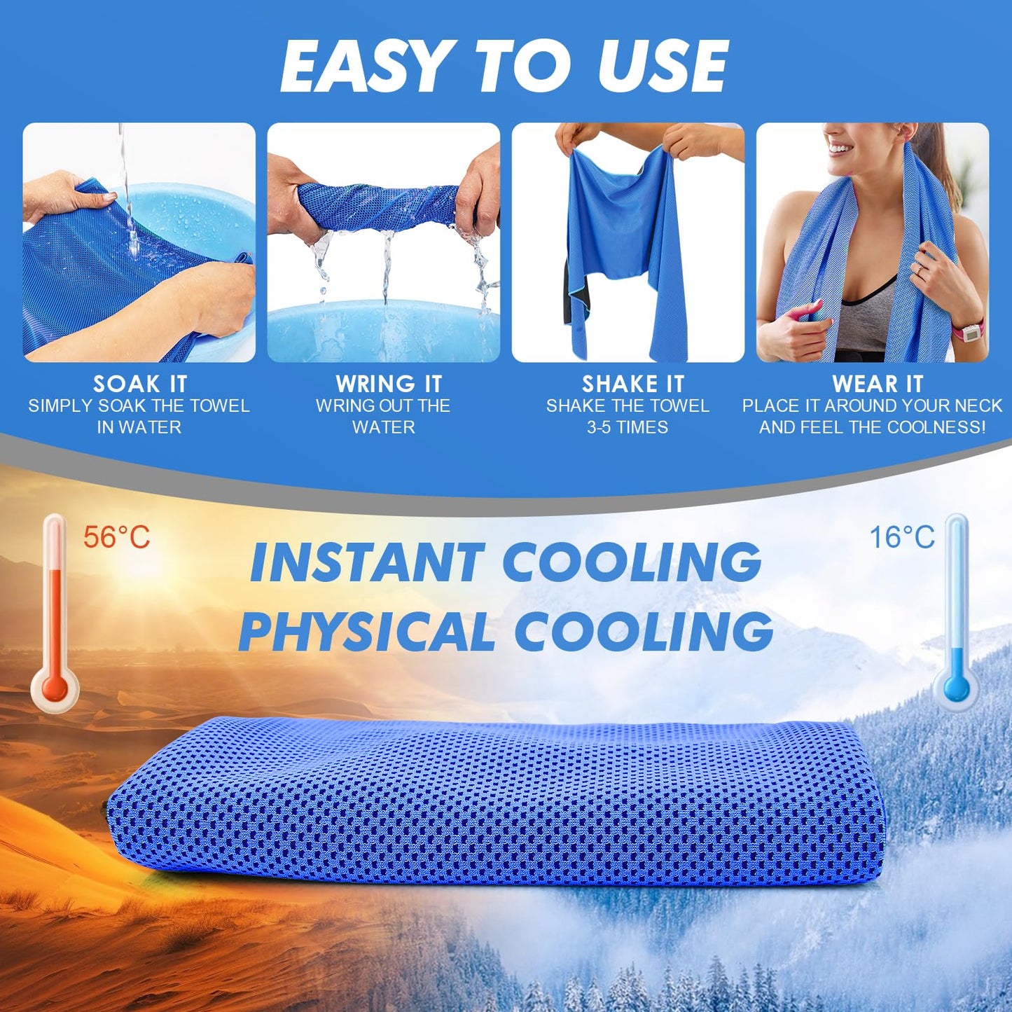 CSITE 4 Pack Cooling Towels (47"x12") for Neck and Face, Ice Towel for Hot Weather, Soft Breathable Chilly Gym Towels, Microfiber Towel for Work Out, Yoga, Running, Camping & More Activities