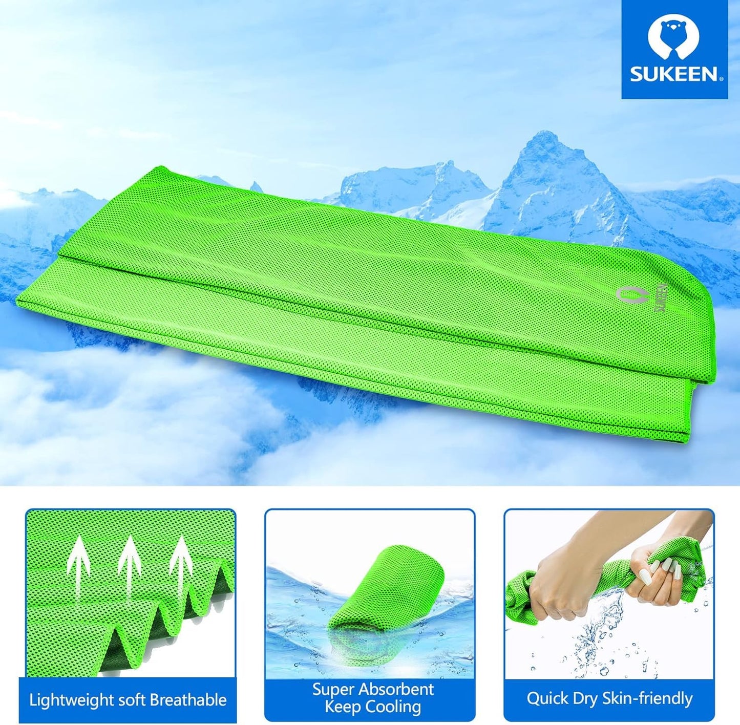 Sukeen 4 Pack Cooling Towels (40"x12") for Neck and Face, Cooling Neck Wraps, Breathable Cooling Towel for Hot Weather, Sweat Towels for Yoga, Sports, Golf, Gym, Camping, Running, Fitness, Workout