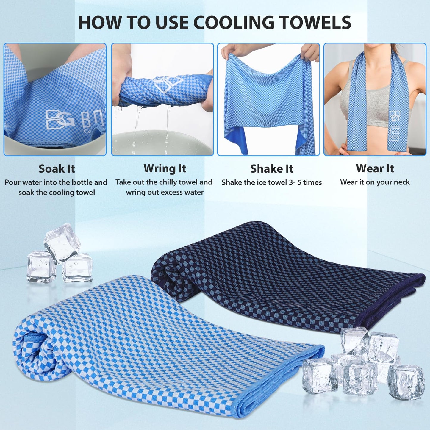 BOGI Cooling Towels for Neck and Face, Soft Breathable Cool Towel for Instant Cooling Stay Cool for Yoga, Sport, Gym, Camping, Running & More Activities
