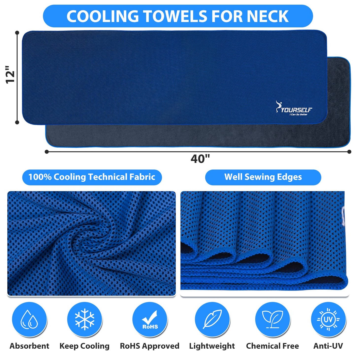 SYOURSELF Cooling Towels for Neck and Face, 4 Pack 40" x 12" Cooling Towel for Hot Weather, Soft Breathable Instant Cool Chilly Pad for Sports Golf Yoga Gym Athletes Camping Ice Towels(Mix-4pcs)