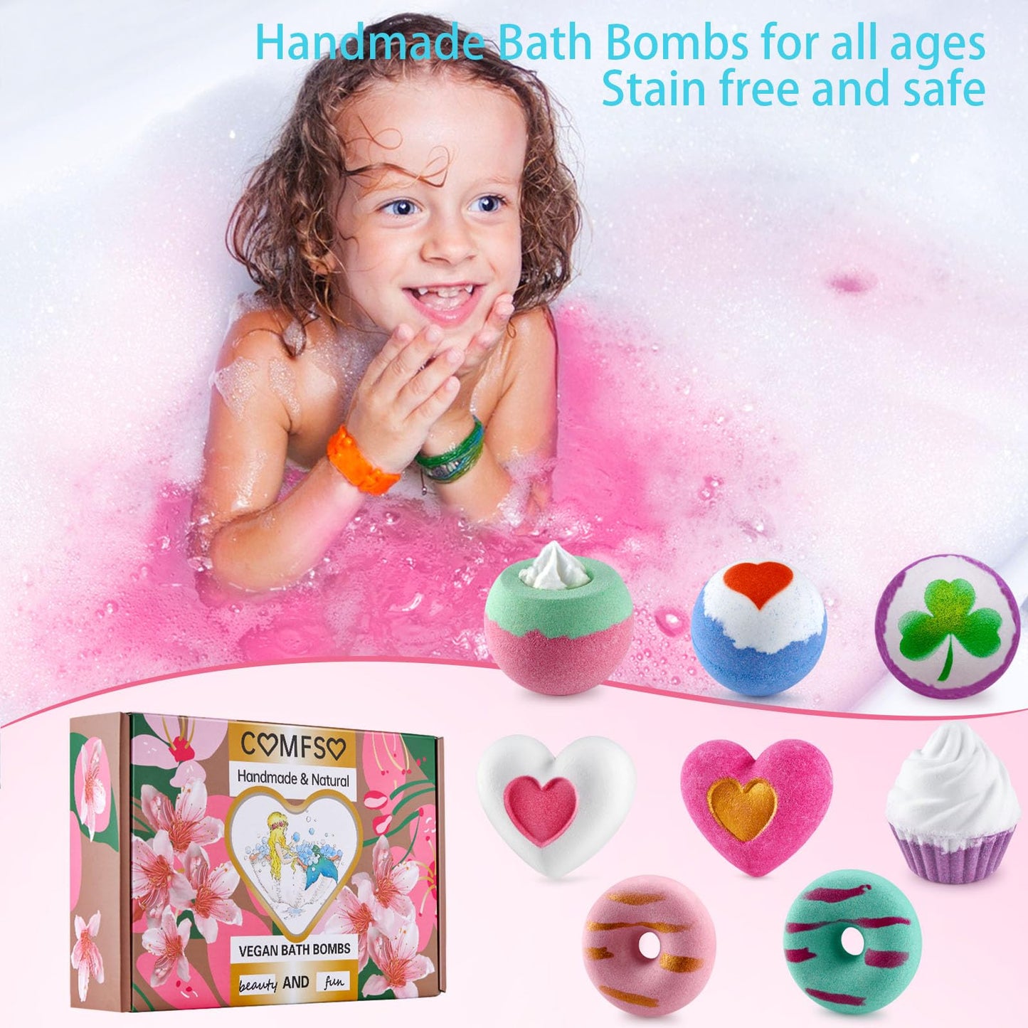 10 Bath Bombs for Kids, Bath Bomb Gift Set, Natural Bubble Bathbombs, Shea Butter Dry Skin Moisturize, Fizzy Spa Bath for Her Mom Women Kids Girls Girlfriend, Birthday, Mothers Day Gifts
