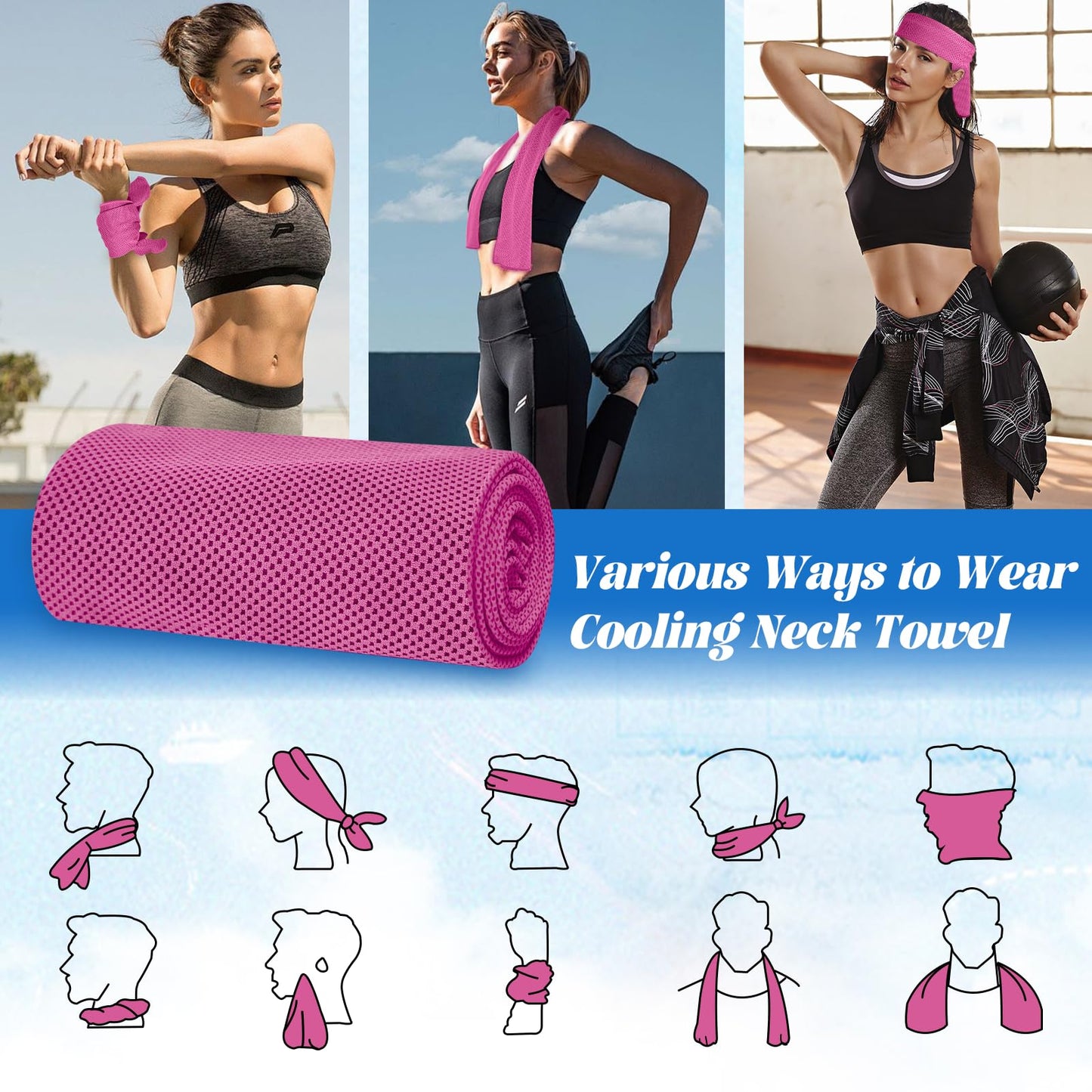 PAWPRO 4 Packs Cooling Towels for Neck and Face(40"x12"), Soft Breathable Cooling Towel with Waterproof Bag & Carabiner,Microfiber Cooling Towels for Yoga, Sport,Gym,Camping (Multicolor)