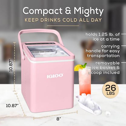 Igloo Automatic Self-Cleaning Portable Electric Countertop Ice Maker Machine with Handle, 26 Pounds in 24 Hours, 9 Ice Cubes Ready in 7 Minutes, with Ice Scoop and Basket