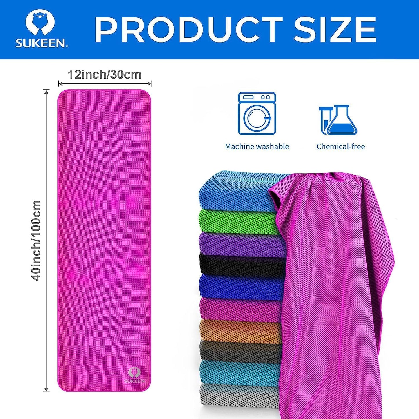 Sukeen 4 Pack Cooling Towels (40"x12") for Neck and Face, Cooling Neck Wraps, Breathable Cooling Towel for Hot Weather, Sweat Towels for Yoga, Sports, Golf, Gym, Camping, Running, Fitness, Workout