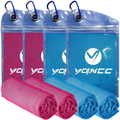 YQXCC 4 Pack Cooling Towels 40"x12", Cold Cool for Neck & Face | Cooling Neck Wraps, Soft Breathable Microfiber Chilly Towels, Ideal for Gym, Yoga, Golf, Running, Camping & Hot Weather