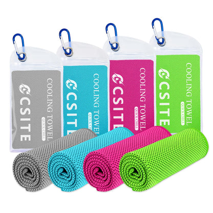 CSITE 4 Pack Cooling Towels (47"x12") for Neck and Face, Ice Towel for Hot Weather, Soft Breathable Chilly Gym Towels, Microfiber Towel for Work Out, Yoga, Running, Camping & More Activities