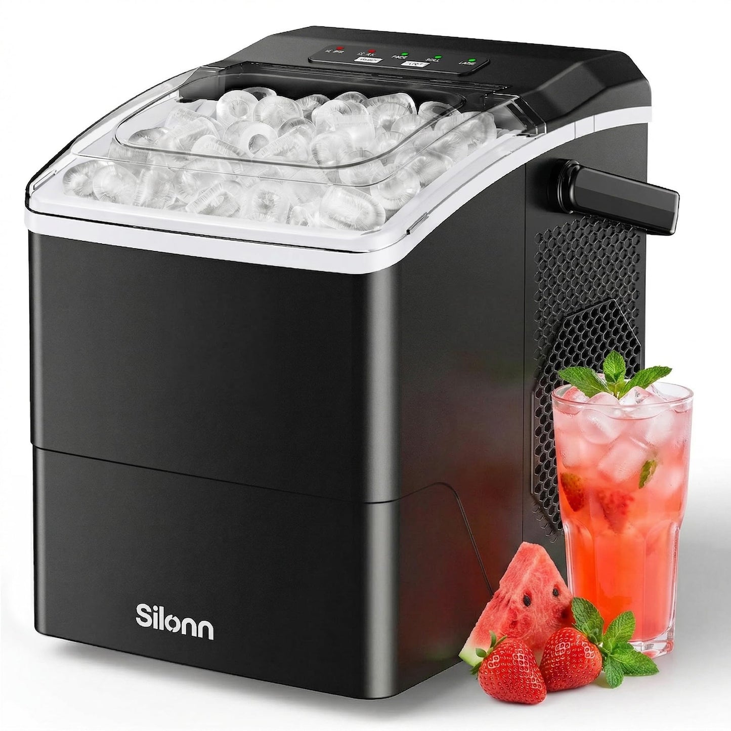 Silonn Countertop Ice Maker with 2.5L Expandable Ice Basket, 26.5lbs/24H, 9 Cubes in 6 Mins, 2 Ice Sizes, Self-Cleaning & LED Touch Control for Home Kitchen Office