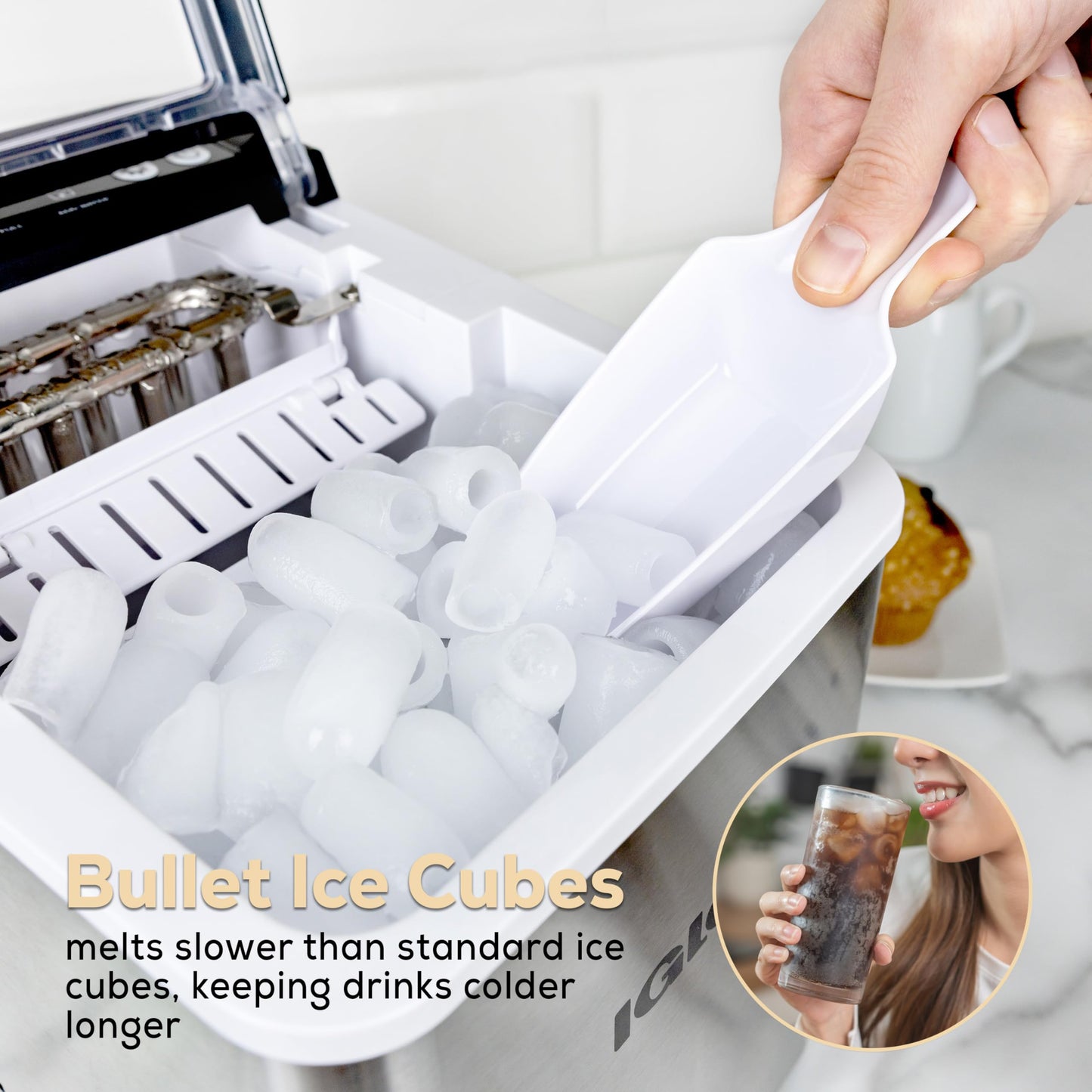 Igloo Automatic Self-Cleaning Portable Electric Countertop Ice Maker Machine with Handle, 26 Pounds in 24 Hours, 9 Ice Cubes Ready in 7 Minutes, with Ice Scoop and Basket