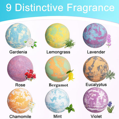 Bath Bombs for Women, 9pcs Handmade Bubble Bath Bombs with Natural Essential Oils, Wonderfull Gift for Women, as Well as Nice Valentine's Day or Birthday Gift for Wife and Girlfriend
